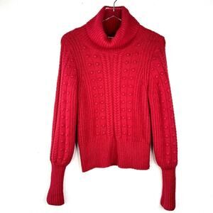 Rachel Parcell Cable Knit Bobble Turtleneck Sweater Ribbed Red Scooter XS